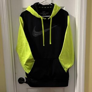 Nike Black and Neon Yellow Therma-Fit Hoodie